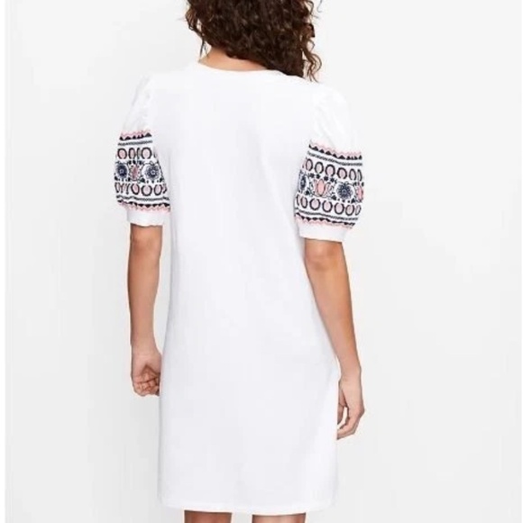 Loft Embroidered Puff Sleeve White Shift Dress Size S - Bohemian/Floral/Cottage - Picture 2 of 10